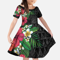 Hawaiian Tropical Plants Family Matching Summer Maxi Dress and Hawaiian Shirt Kakau Tattoo and Polynesian Pattern Half Black Color LT03 Daughter's Dress Black - Polynesian Pride