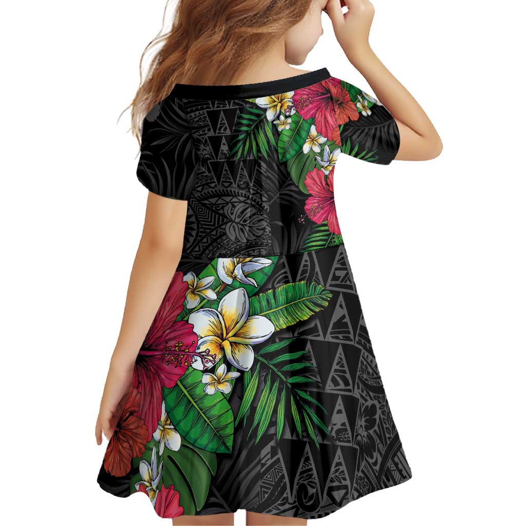 Hawaiian Tropical Plants Family Matching Summer Maxi Dress and Hawaiian Shirt Kakau Tattoo and Polynesian Pattern Half Black Color LT03 - Polynesian Pride