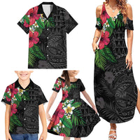 Hawaiian Tropical Plants Family Matching Summer Maxi Dress and Hawaiian Shirt Kakau Tattoo and Polynesian Pattern Half Black Color LT03 - Polynesian Pride