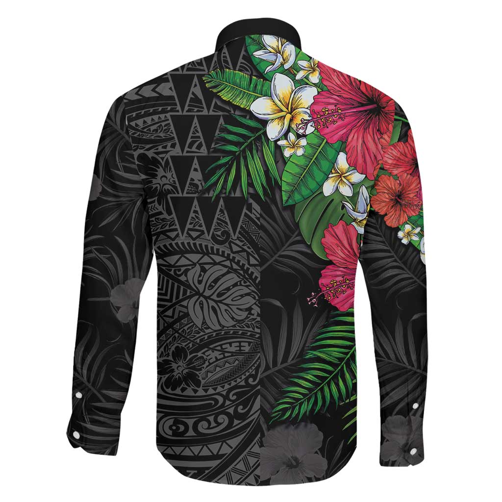 Hawaiian Tropical Plants Family Matching Tank Maxi Dress and Hawaiian Shirt Kakau Tattoo and Polynesian Pattern Half Black Color LT03 - Polynesian Pride