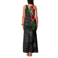 Hawaiian Tropical Plants Family Matching Tank Maxi Dress and Hawaiian Shirt Kakau Tattoo and Polynesian Pattern Half Black Color LT03 - Polynesian Pride