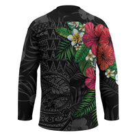 Hawaiian Tropical Plants Hockey Jersey Kakau Tattoo and Polynesian Pattern Half Black Color