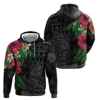 Hawaiian Tropical Plants Hoodie Kakau Tattoo and Polynesian Pattern Half Black Color
