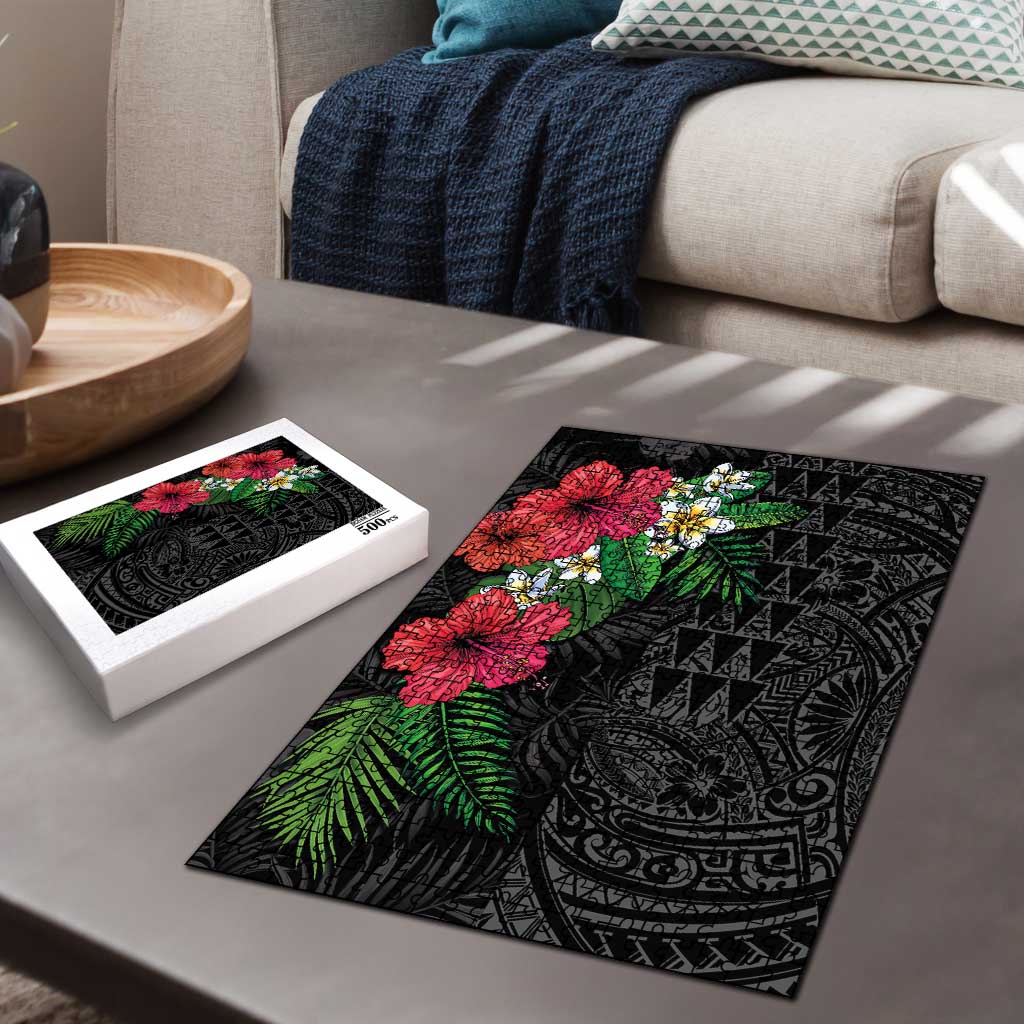 Hawaiian Tropical Plants Puzzle Kakau Tattoo and Polynesian Pattern Half Black Color