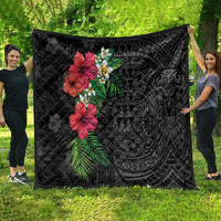 Hawaiian Tropical Plants Quilt Kakau Tattoo and Polynesian Pattern Half Black Color