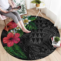 Hawaiian Tropical Plants Round Carpet Kakau Tattoo and Polynesian Pattern Half Black Color