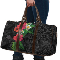 Hawaiian Tropical Plants Travel Bag Kakau Tattoo and Polynesian Pattern Half Black Color