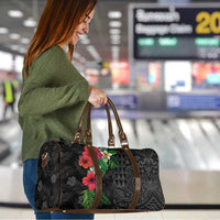 Hawaiian Tropical Plants Travel Bag Kakau Tattoo and Polynesian Pattern Half Black Color
