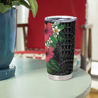 Hawaiian Tropical Plants Tumbler Cup Kakau Tattoo and Polynesian Pattern Half Black Color