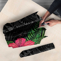 Hawaiian Tropical Plants Umbrella Kakau Tattoo and Polynesian Pattern Half Black Color