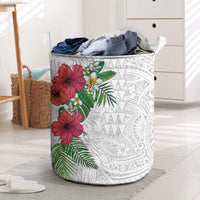 Hawaiian Tropical Plants Laundry Basket Kakau Tattoo and Polynesian Pattern Half White Color