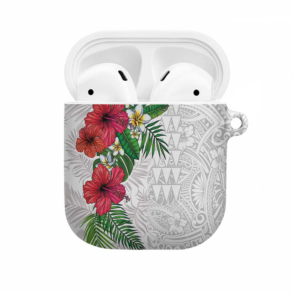Hawaiian Tropical Plants AirPods Case Kakau Tattoo and Polynesian Pattern Half White Color
