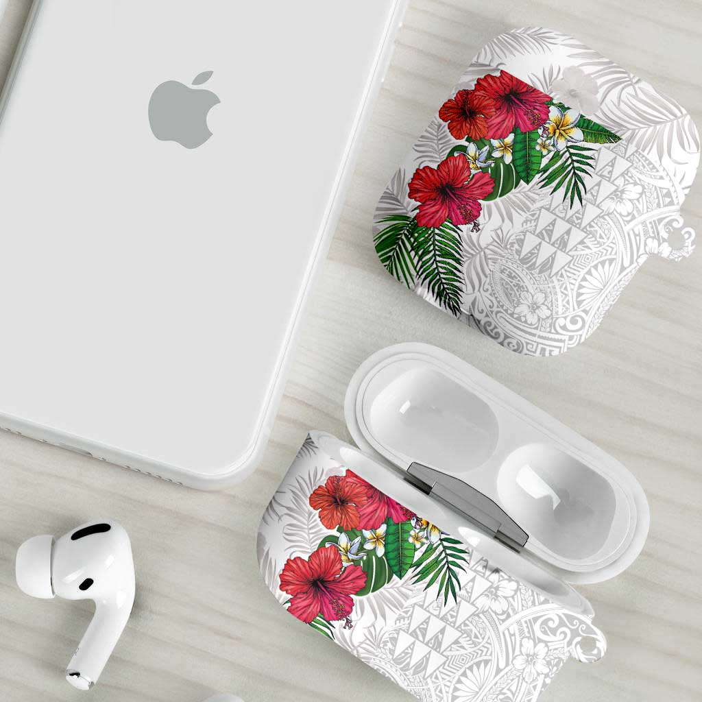 Hawaiian Tropical Plants AirPods Case Kakau Tattoo and Polynesian Pattern Half White Color