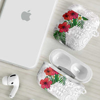 Hawaiian Tropical Plants AirPods Case Kakau Tattoo and Polynesian Pattern Half White Color