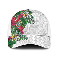 Hawaiian Tropical Plants Baseball Net Cap Kakau Tattoo and Polynesian Pattern Half Black White