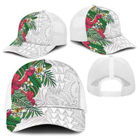 Hawaiian Tropical Plants Baseball Net Cap Kakau Tattoo and Polynesian Pattern Half Black White