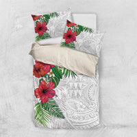 Hawaiian Tropical Plants Bedding Set Kakau Tattoo and Polynesian Pattern Half White Color