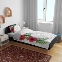 Hawaiian Tropical Plants Bedding Set Kakau Tattoo and Polynesian Pattern Half White Color
