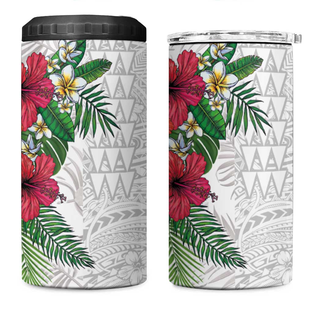 Hawaiian Tropical Plants 4 in 1 Can Cooler Tumbler Kakau Tattoo and Polynesian Pattern Half White Color