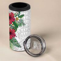 Hawaiian Tropical Plants 4 in 1 Can Cooler Tumbler Kakau Tattoo and Polynesian Pattern Half White Color