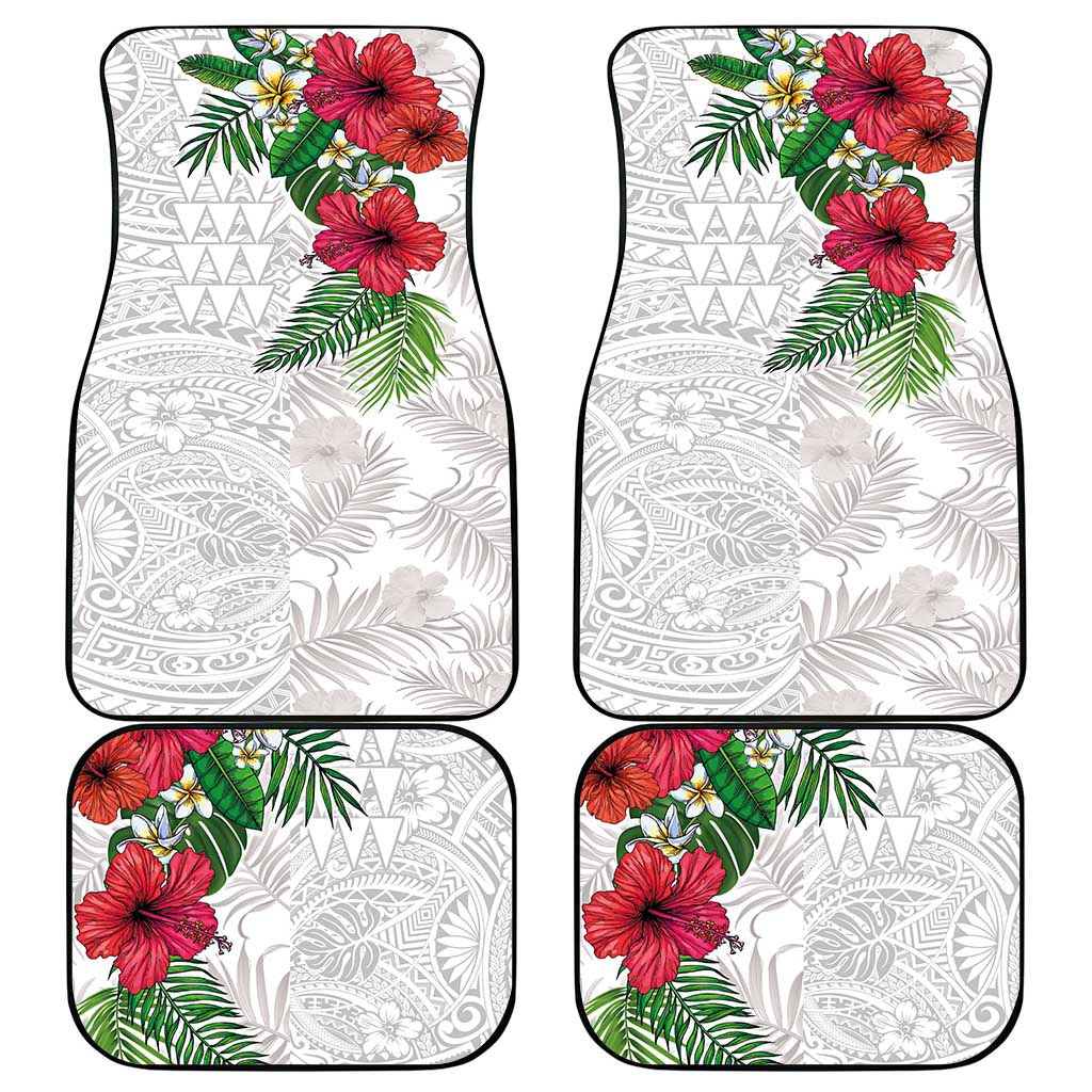 Hawaiian Tropical Plants Car Mats Kakau Tattoo and Polynesian Pattern Half White Color