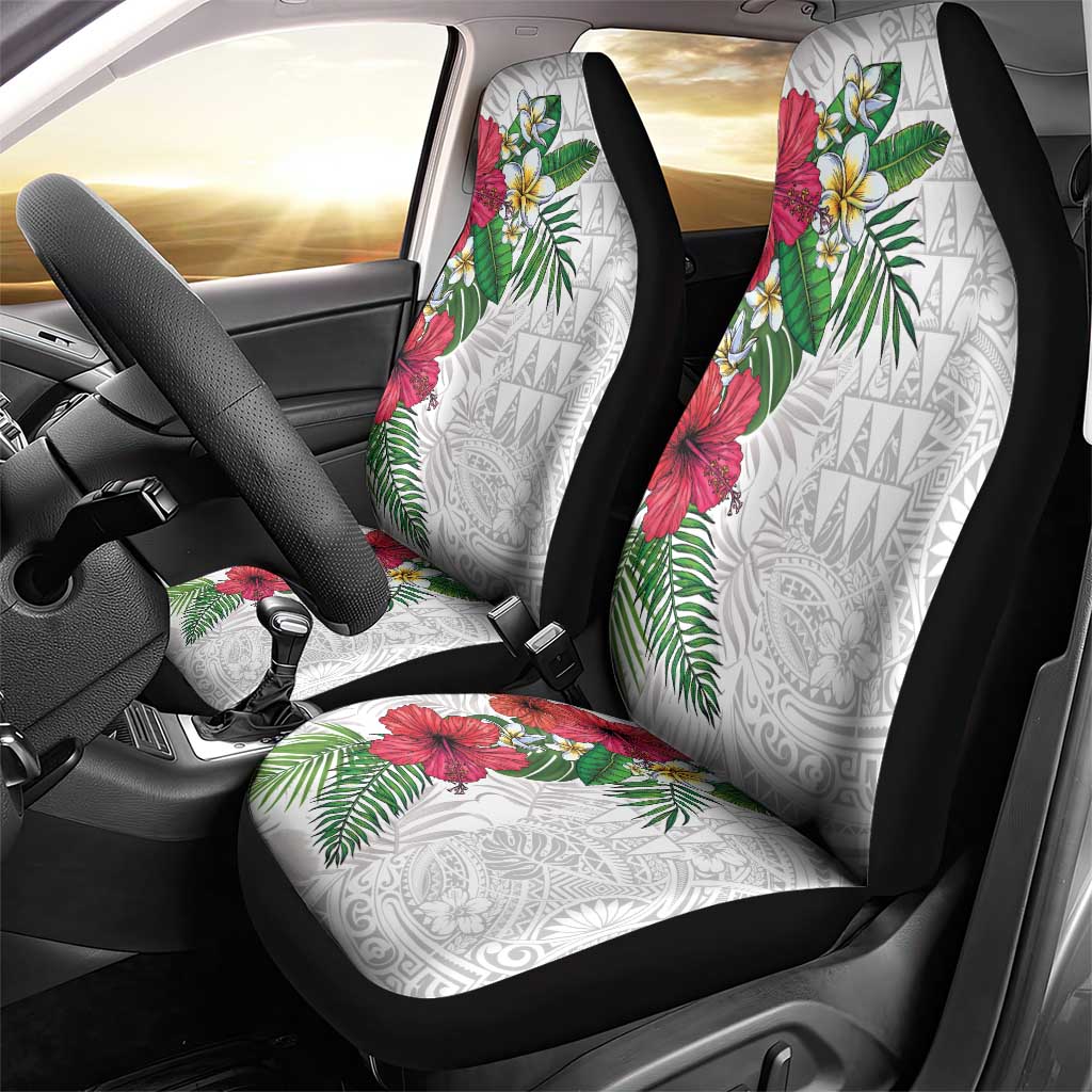 Hawaiian Tropical Plants Car Seat Cover Kakau Tattoo and Polynesian Pattern Half White Color