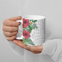 Hawaiian Tropical Plants Ceramic Mug Kakau Tattoo and Polynesian Pattern Half White Color