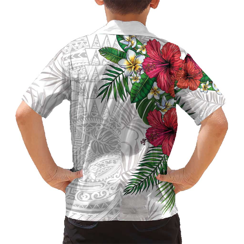 Hawaiian Tropical Plants Family Matching Summer Maxi Dress and Hawaiian Shirt Kakau Tattoo and Polynesian Pattern Half White Color LT03 - Polynesian Pride