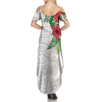 Hawaiian Tropical Plants Family Matching Summer Maxi Dress and Hawaiian Shirt Kakau Tattoo and Polynesian Pattern Half White Color LT03 - Polynesian Pride