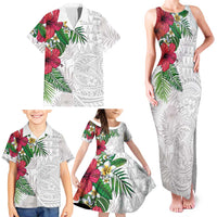 Hawaiian Tropical Plants Family Matching Tank Maxi Dress and Hawaiian Shirt Kakau Tattoo and Polynesian Pattern Half White Color LT03 - Polynesian Pride