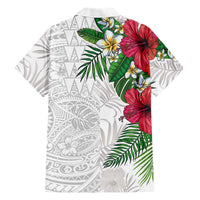 Hawaiian Tropical Plants Family Matching Tank Maxi Dress and Hawaiian Shirt Kakau Tattoo and Polynesian Pattern Half White Color LT03 - Polynesian Pride