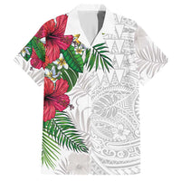 Hawaiian Tropical Plants Hawaiian Shirt Kakau Tattoo and Polynesian Pattern Half White Color
