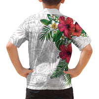 Hawaiian Tropical Plants Hawaiian Shirt Kakau Tattoo and Polynesian Pattern Half White Color