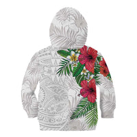 Hawaiian Tropical Plants Kid Hoodie Kakau Tattoo and Polynesian Pattern Half White Color