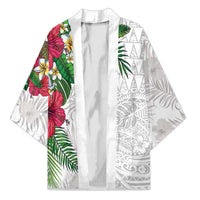 Hawaiian Tropical Plants Kimono Kakau Tattoo and Polynesian Pattern Half White Color