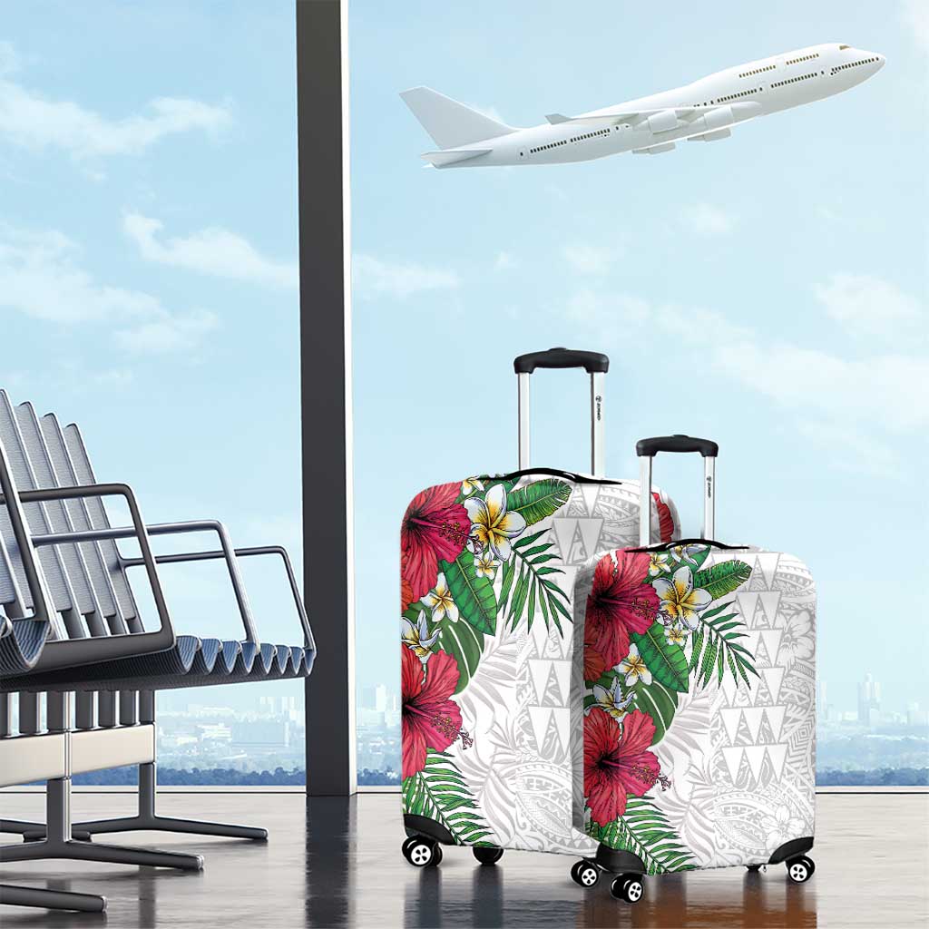 Hawaiian Tropical Plants Luggage Cover Kakau Tattoo and Polynesian Pattern Half White Color