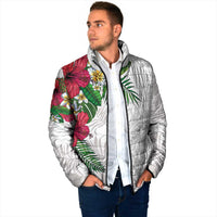 Hawaiian Tropical Plants Padded Jacket Kakau Tattoo and Polynesian Pattern Half White Color