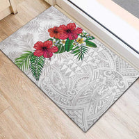 Hawaiian Tropical Plants Rubber Doormat Kakau Tattoo and Polynesian Pattern Half White Color