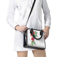 Hawaiian Tropical Plants Shoulder Handbag Kakau Tattoo and Polynesian Pattern Half White Color