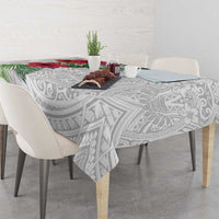Hawaiian Tropical Plants Tablecloth Kakau Tattoo and Polynesian Pattern Half White Color