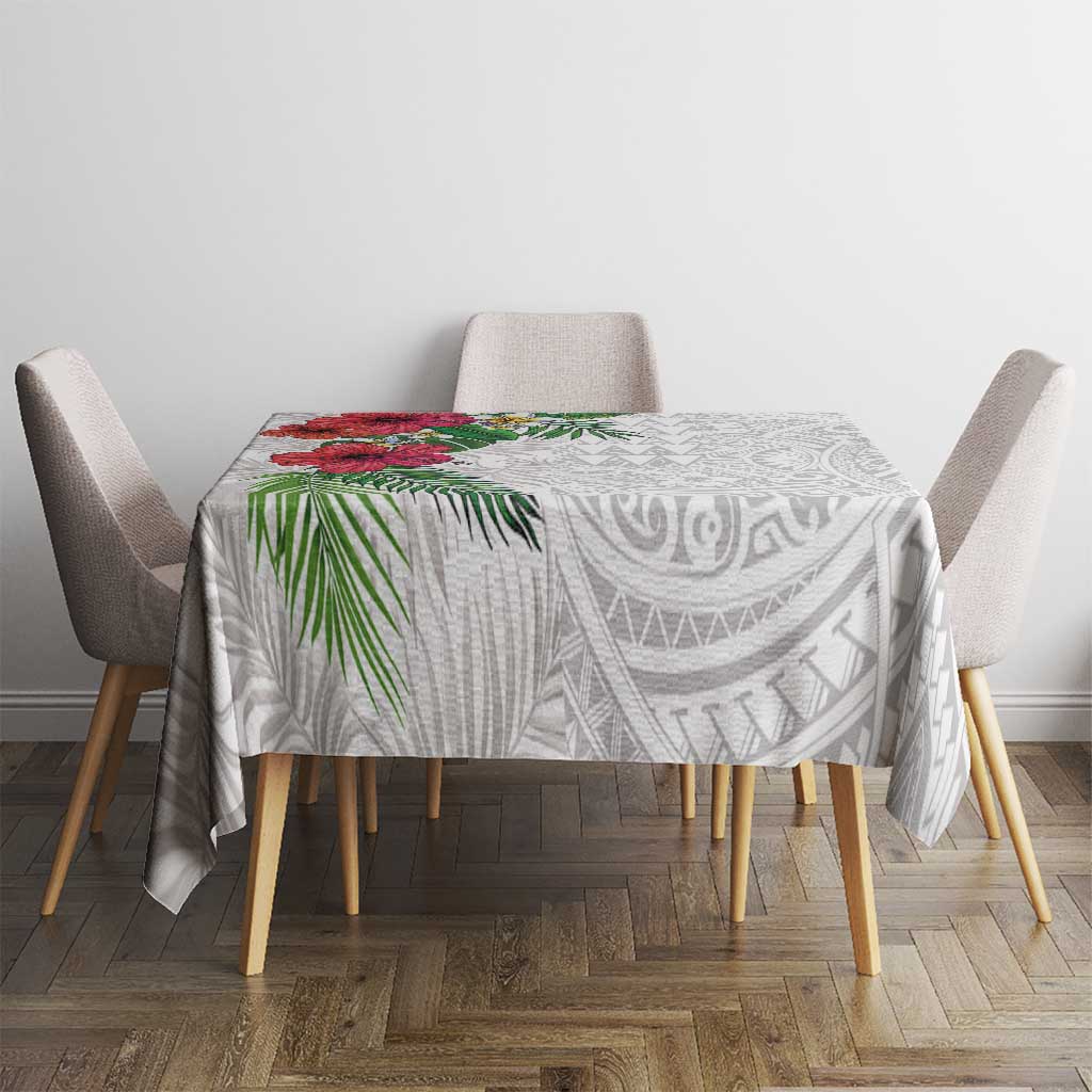 Hawaiian Tropical Plants Tablecloth Kakau Tattoo and Polynesian Pattern Half White Color