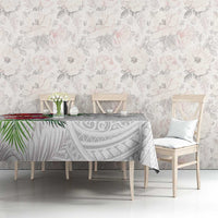 Hawaiian Tropical Plants Tablecloth Kakau Tattoo and Polynesian Pattern Half White Color