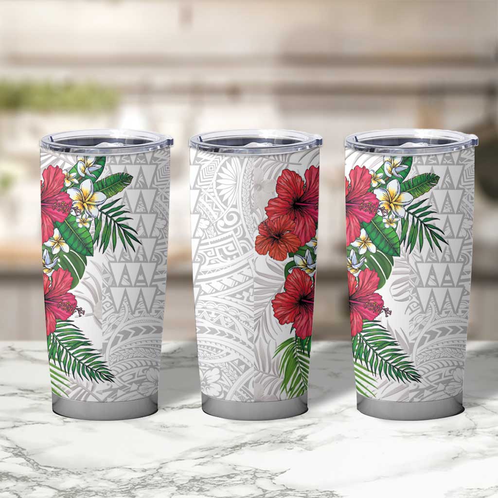 Hawaiian Tropical Plants Tumbler Cup Kakau Tattoo and Polynesian Pattern Half White Color