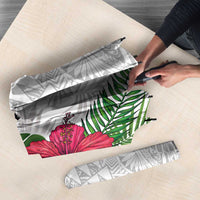 Hawaiian Tropical Plants Umbrella Kakau Tattoo and Polynesian Pattern Half White Color
