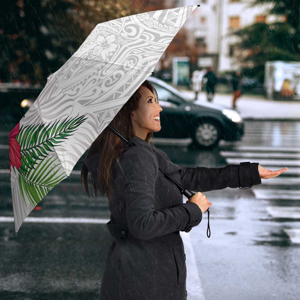 Hawaiian Tropical Plants Umbrella Kakau Tattoo and Polynesian Pattern Half White Color