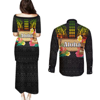 Hawaii Pan-Pacific Festival Couples Matching Puletasi and Long Sleeve Button Shirt Hawaiian Elements and Polynesian Tattoo