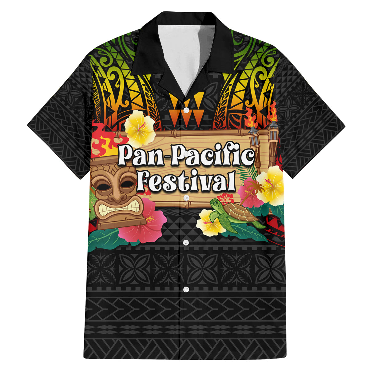 Hawaiian Elements and Polynesian Tattoo Family Matching Mermaid Dress and Hawaiian Shirt LT03 Dad's Shirt - Short Sleeve Black - Polynesian Pride