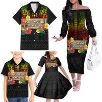 Hawaiian Elements and Polynesian Tattoo Family Matching Off The Shoulder Long Sleeve Dress and Hawaiian Shirt LT03 - Polynesian Pride
