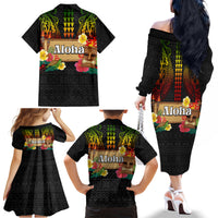Hawaiian Elements and Polynesian Tattoo Family Matching Off The Shoulder Long Sleeve Dress and Hawaiian Shirt LT03 - Polynesian Pride