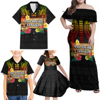 Hawaiian Elements and Polynesian Tattoo Family Matching Off Shoulder Maxi Dress and Hawaiian Shirt LT03 - Polynesian Pride